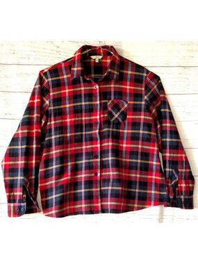 Tilley Women's Flannel Cotton Shirt Tartan Plaid Red Navy Button Up Pocket 2XL